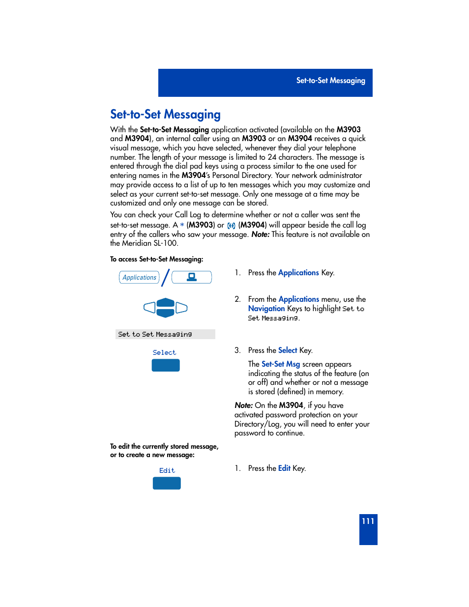 Set-to-set messaging | Nortel Networks M3901 User Manual | Page 119 / 146