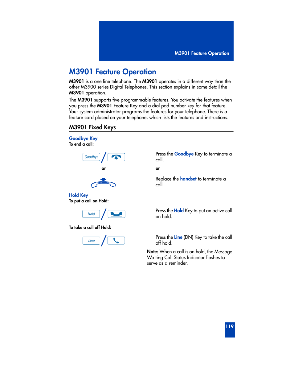 M3901 feature operation, M3901 fixed keys | Nortel Networks M3901 User Manual | Page 127 / 146