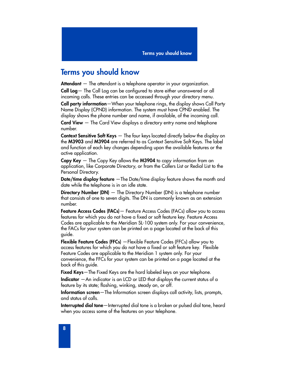 Terms you should know | Nortel Networks M3901 User Manual | Page 16 / 146