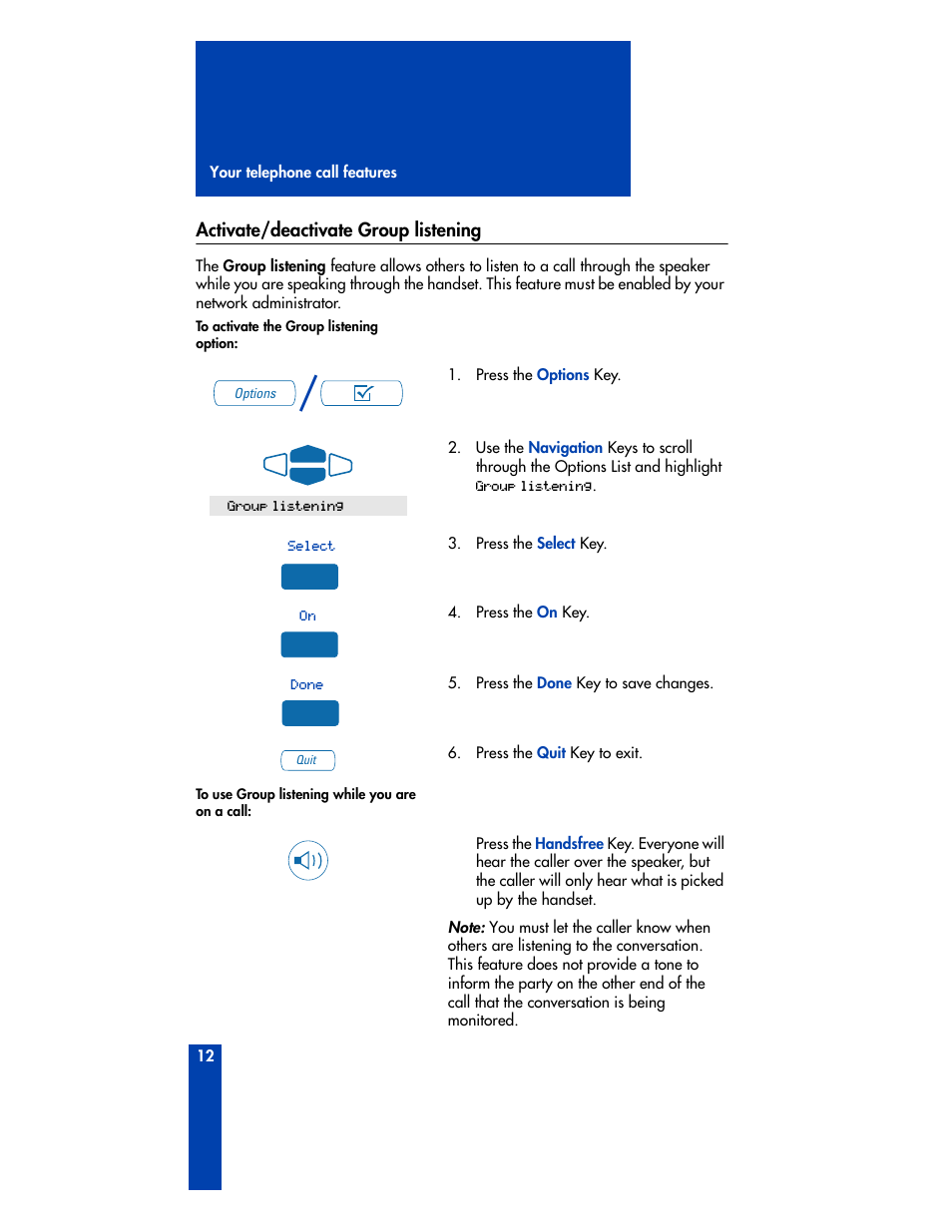 Activate/deactivate group listening | Nortel Networks M3901 User Manual | Page 20 / 146