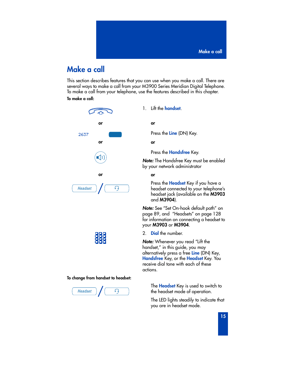 Make a call | Nortel Networks M3901 User Manual | Page 23 / 146