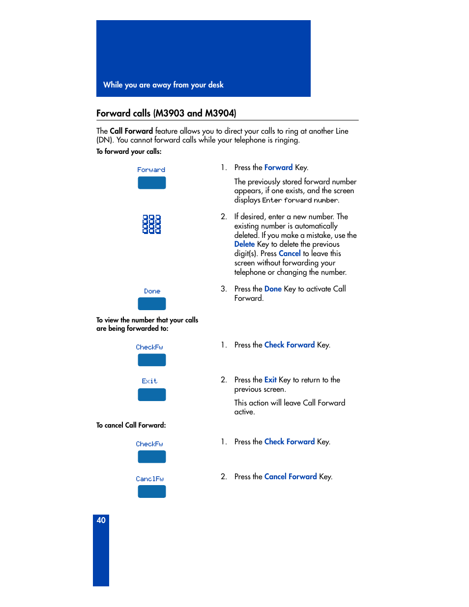Forward calls (m3903 and m3904) | Nortel Networks M3901 User Manual | Page 48 / 146