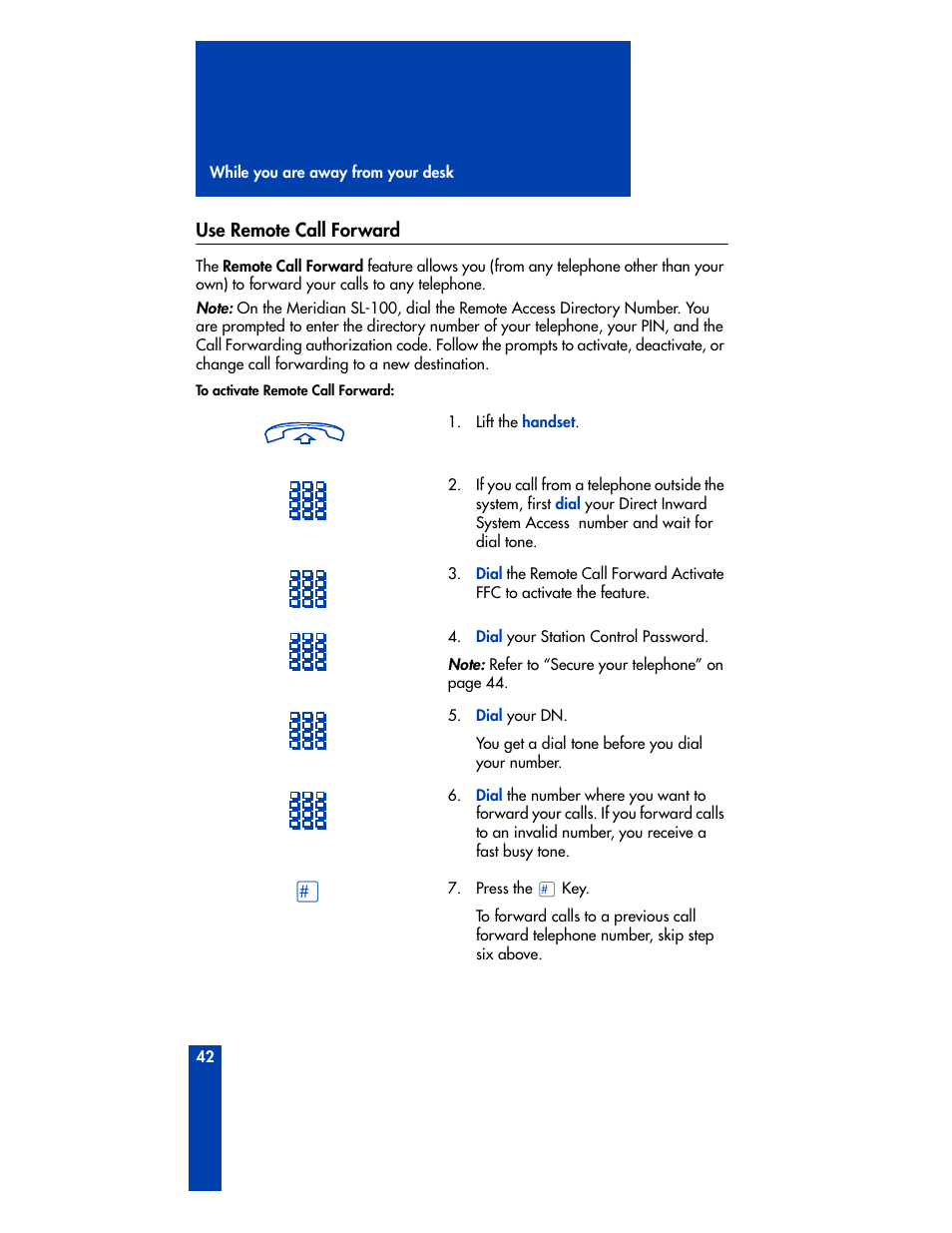 Use remote call forward | Nortel Networks M3901 User Manual | Page 50 / 146