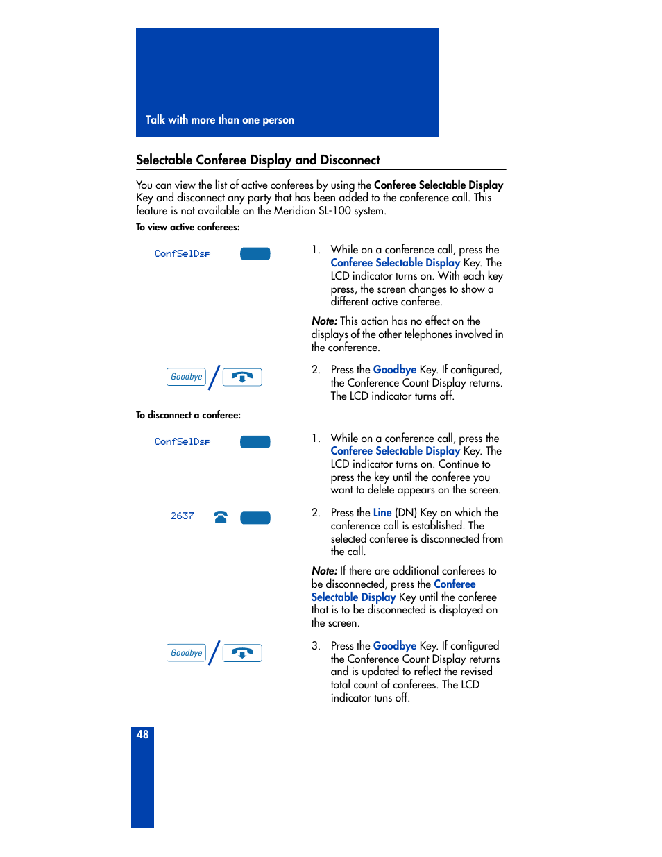 Selectable conferee display and disconnect | Nortel Networks M3901 User Manual | Page 56 / 146