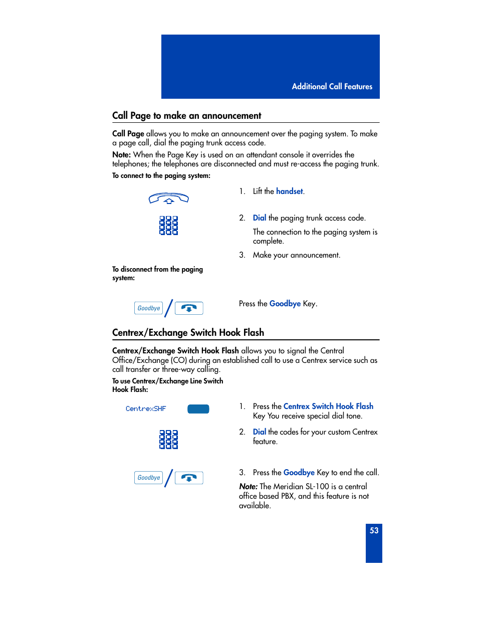 Centrex/exchange switch hook flash | Nortel Networks M3901 User Manual | Page 61 / 146