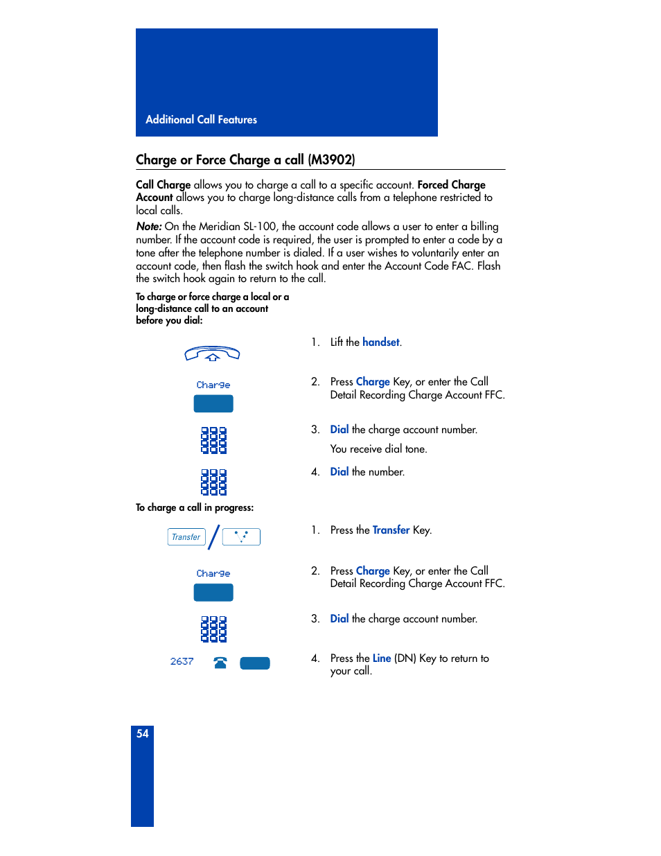 Charge or force charge a call (m3902) | Nortel Networks M3901 User Manual | Page 62 / 146