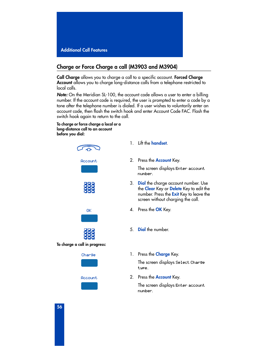 Charge or force charge a call (m3903 and m3904) | Nortel Networks M3901 User Manual | Page 64 / 146