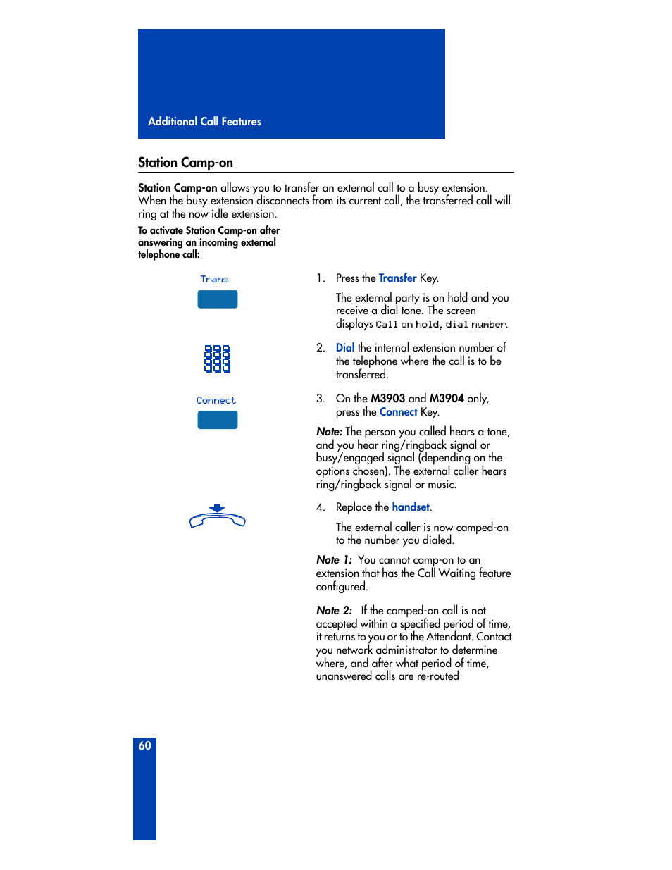 Station camp-on | Nortel Networks M3901 User Manual | Page 68 / 146