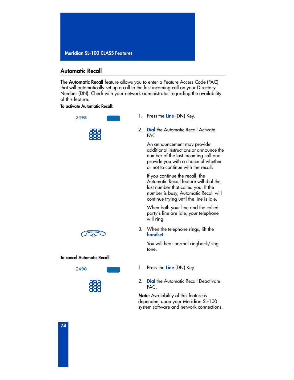 Automatic recall | Nortel Networks M3901 User Manual | Page 82 / 146