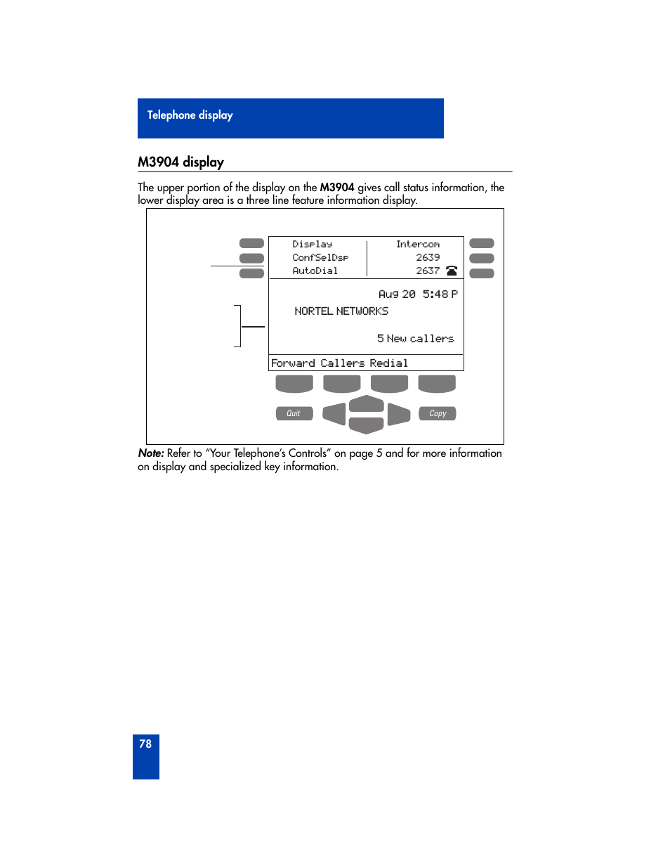 M3904 display | Nortel Networks M3901 User Manual | Page 86 / 146