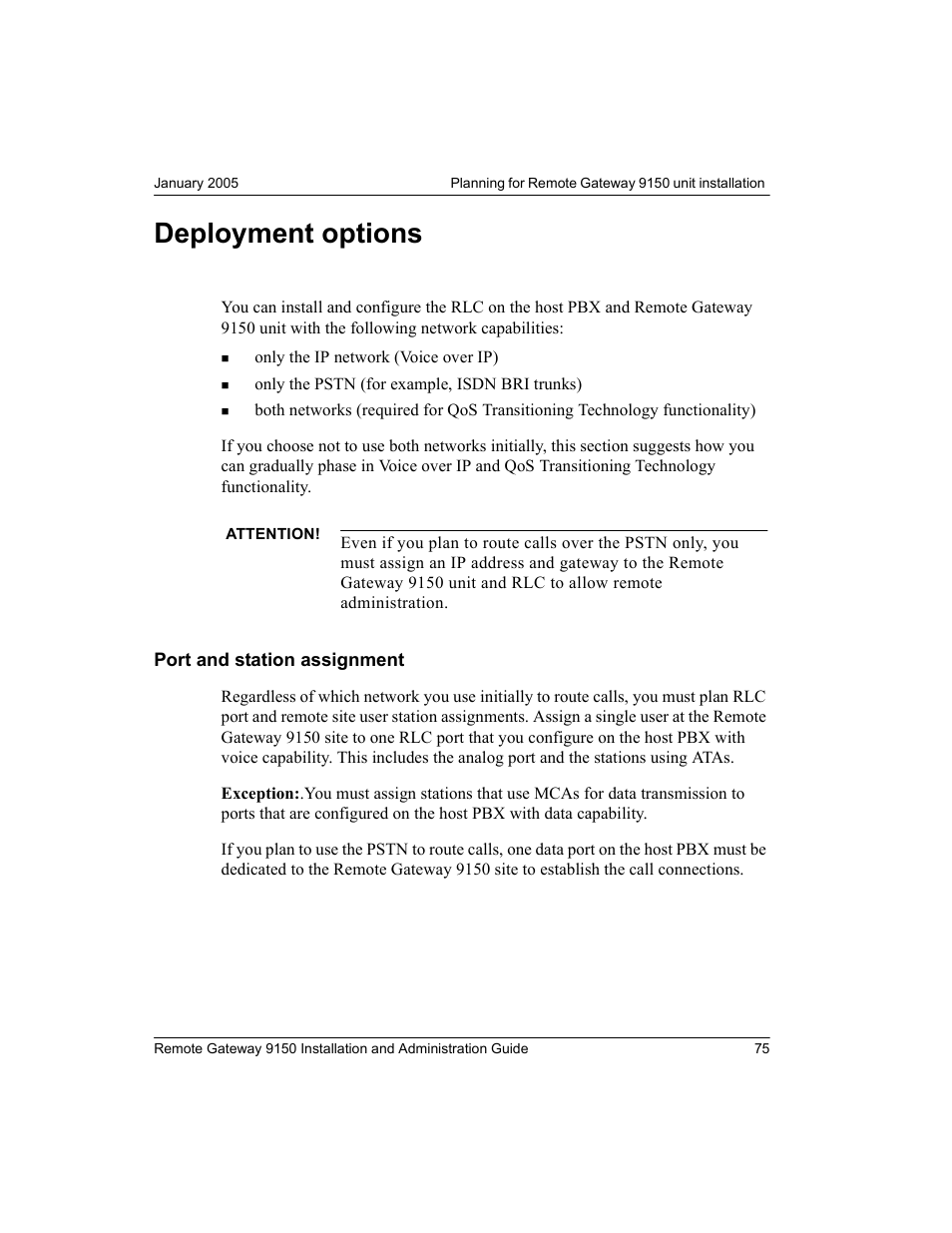 Deployment options, Port and station assignment | Nortel Networks 9150 User Manual | Page 105 / 562