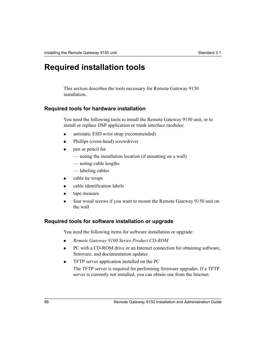 Required installation tools, Required tools for hardware installation | Nortel Networks 9150 User Manual | Page 118 / 562