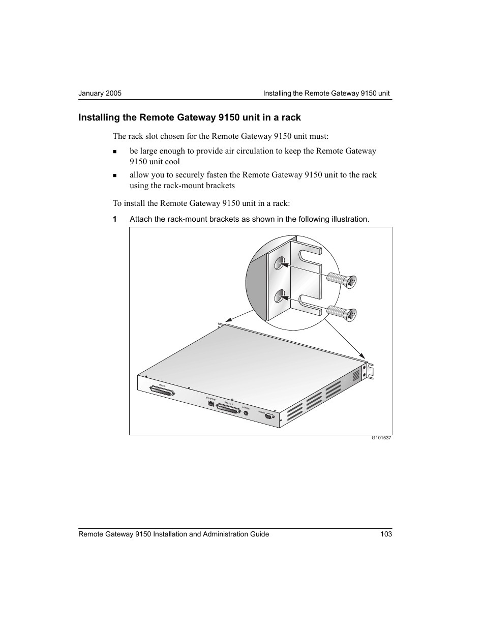 Installing the remote gateway 9150 unit in a rack | Nortel Networks 9150 User Manual | Page 133 / 562
