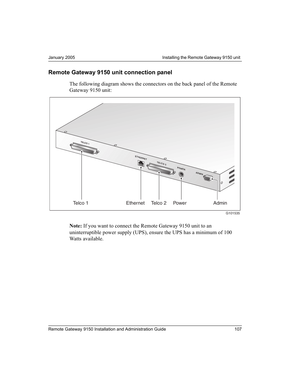 Remote gateway 9150 unit connection panel | Nortel Networks 9150 User Manual | Page 137 / 562