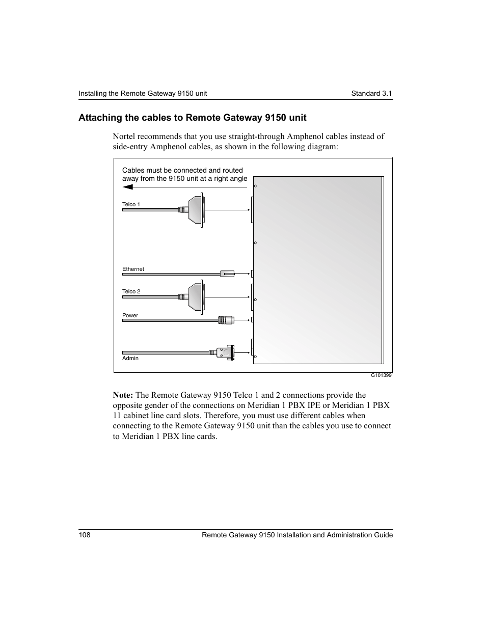 Attaching the cables to remote gateway 9150 unit | Nortel Networks 9150 User Manual | Page 138 / 562