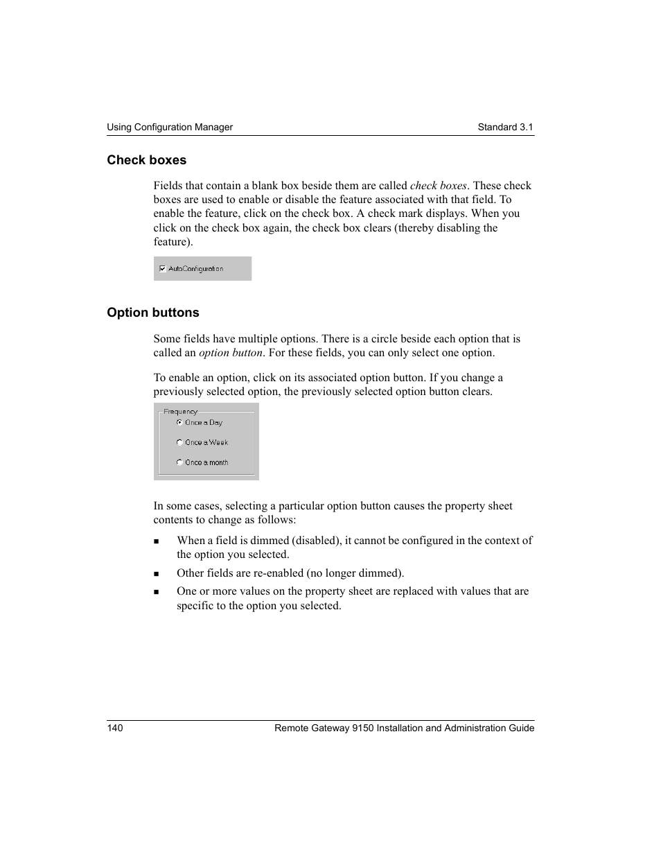 Check boxes, Option buttons, Check boxes option buttons | Nortel Networks 9150 User Manual | Page 170 / 562