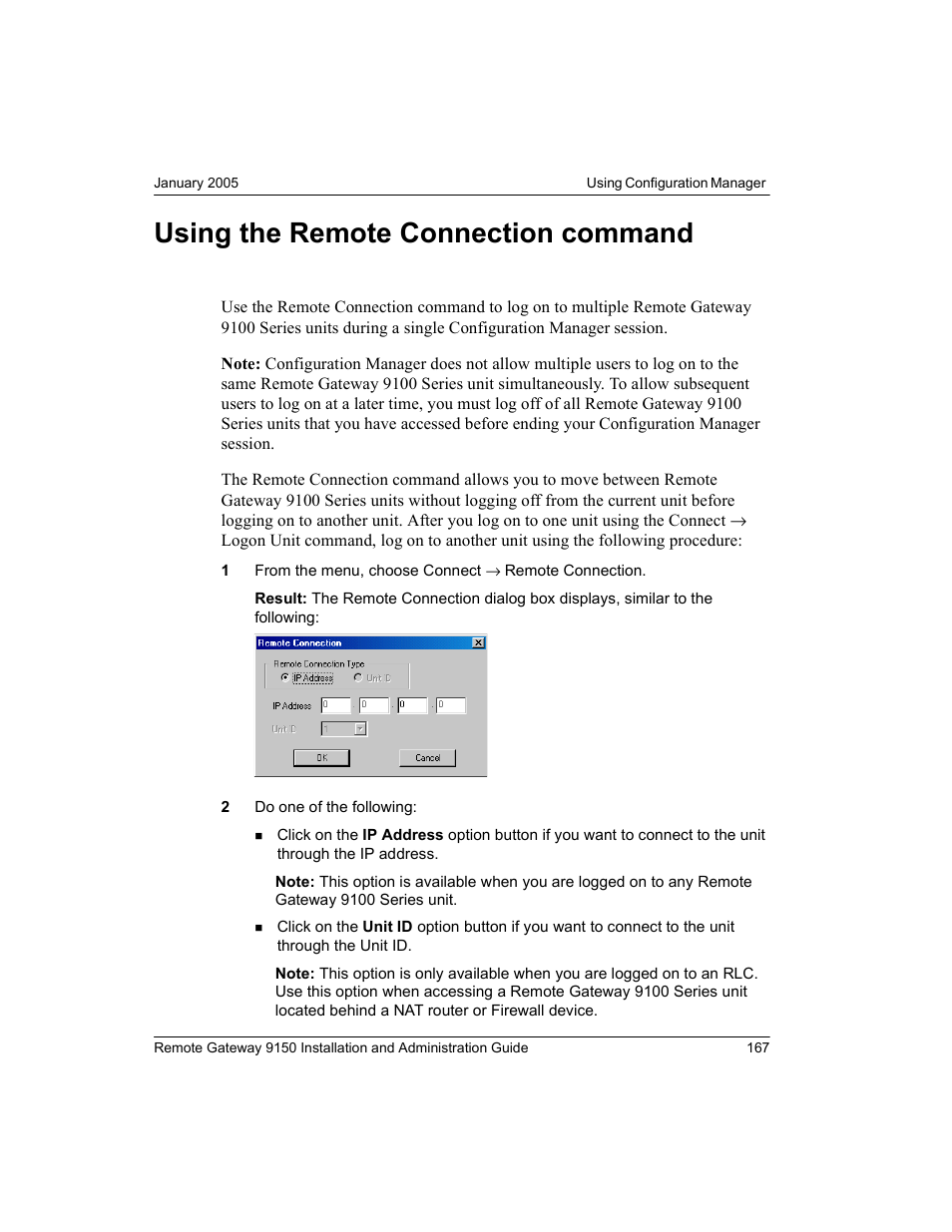 Using the remote connection command | Nortel Networks 9150 User Manual | Page 197 / 562