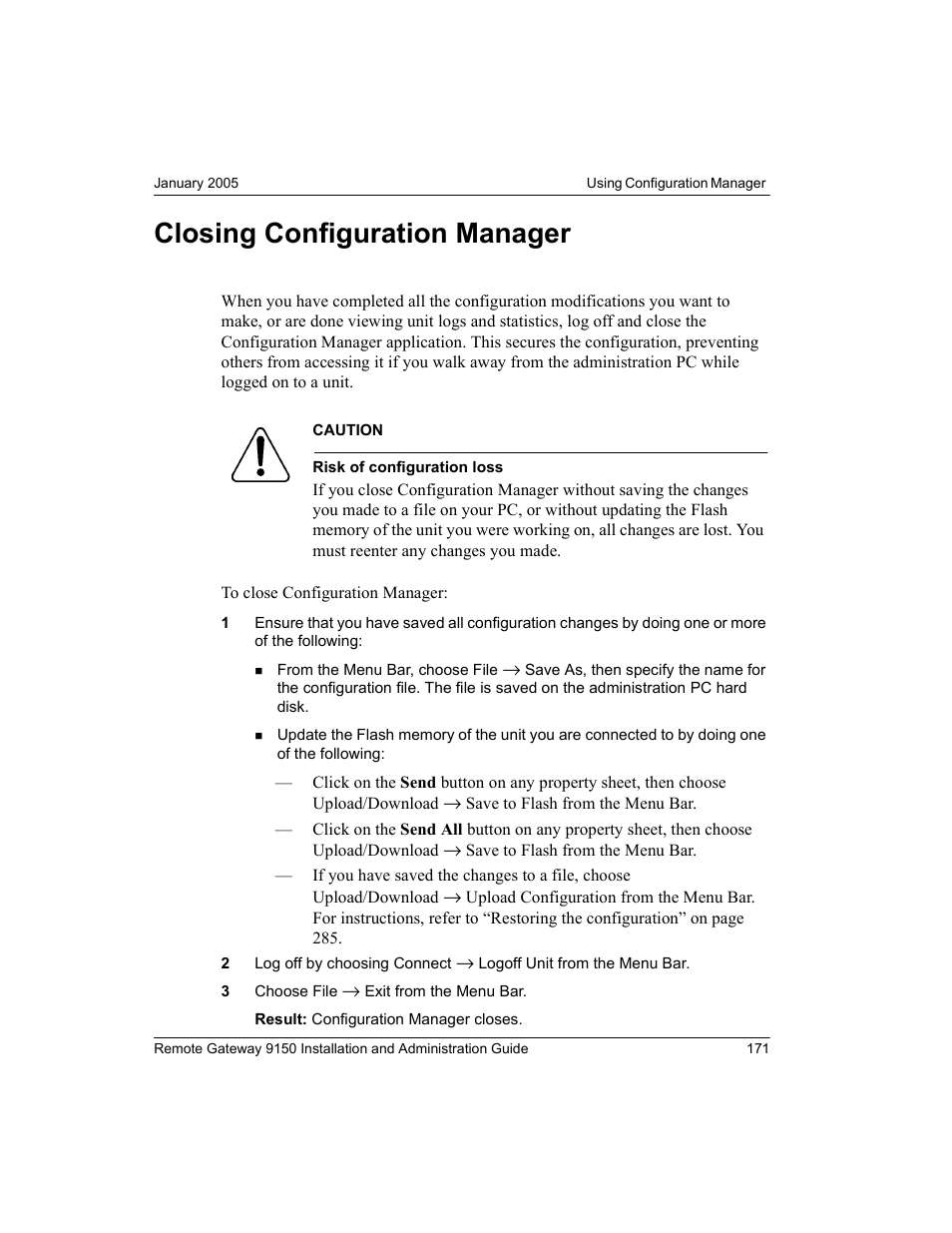 Closing configuration manager | Nortel Networks 9150 User Manual | Page 201 / 562