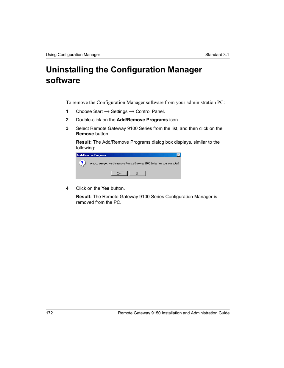 Uninstalling the configuration manager software | Nortel Networks 9150 User Manual | Page 202 / 562
