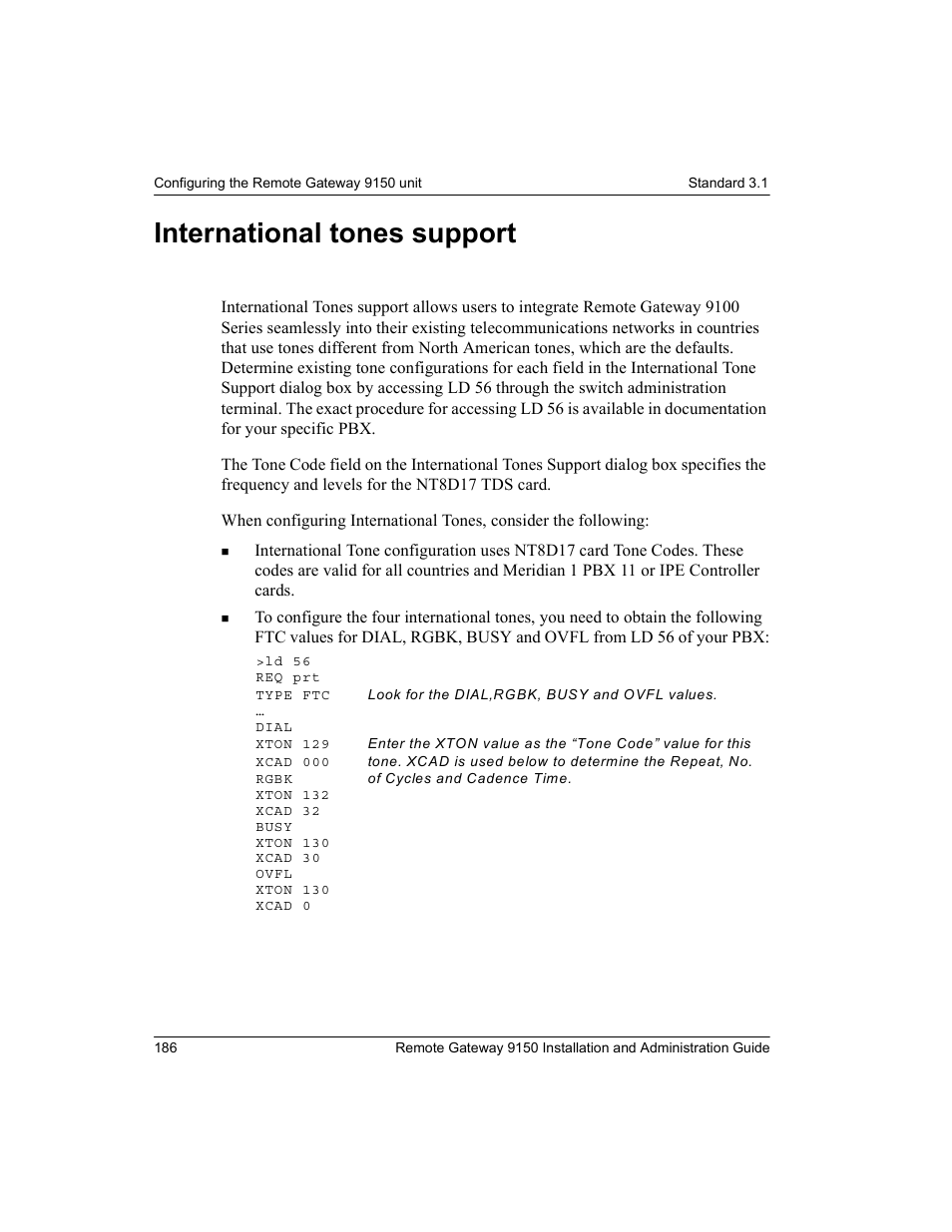 International tones support | Nortel Networks 9150 User Manual | Page 216 / 562