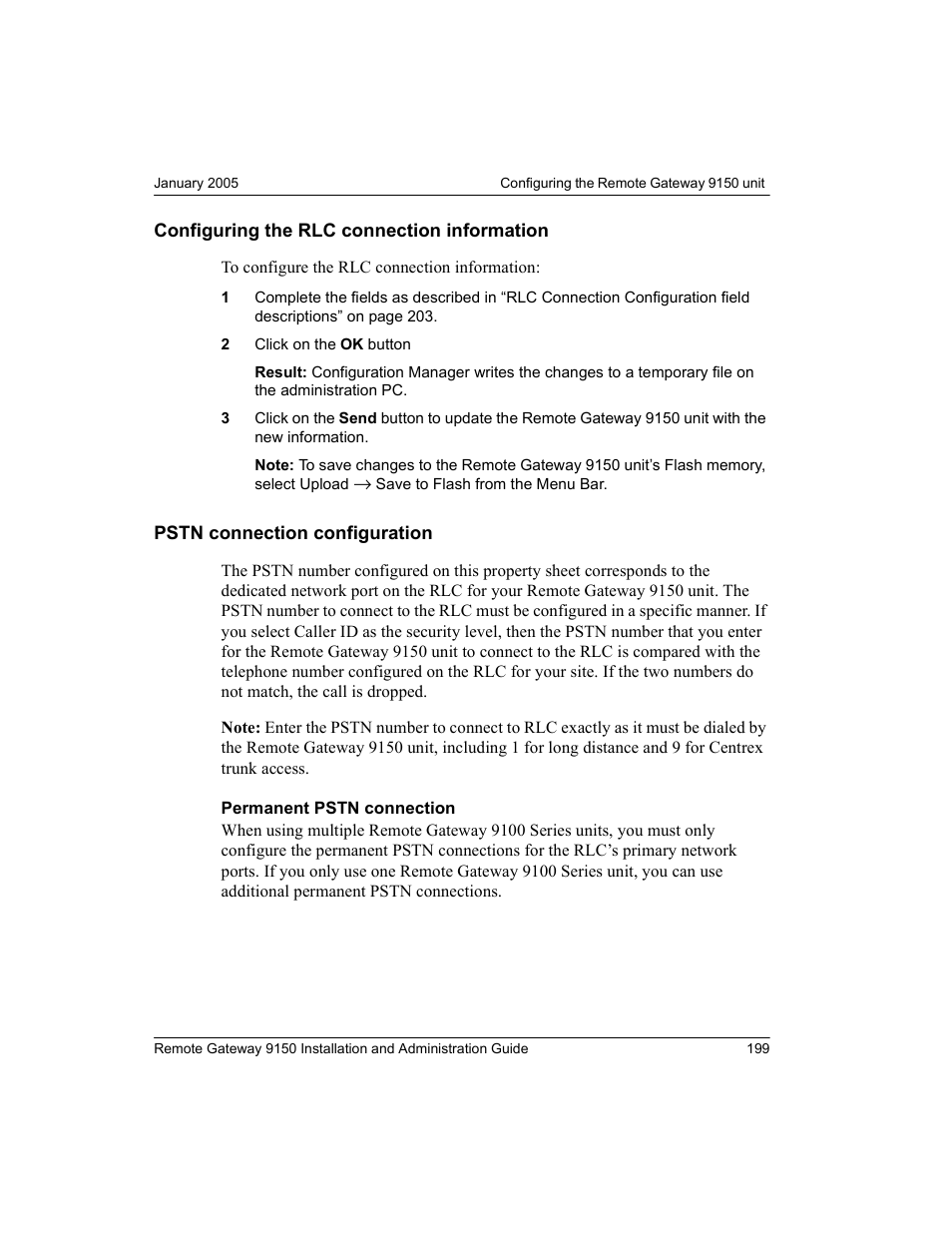 Configuring the rlc connection information, Pstn connection configuration | Nortel Networks 9150 User Manual | Page 229 / 562