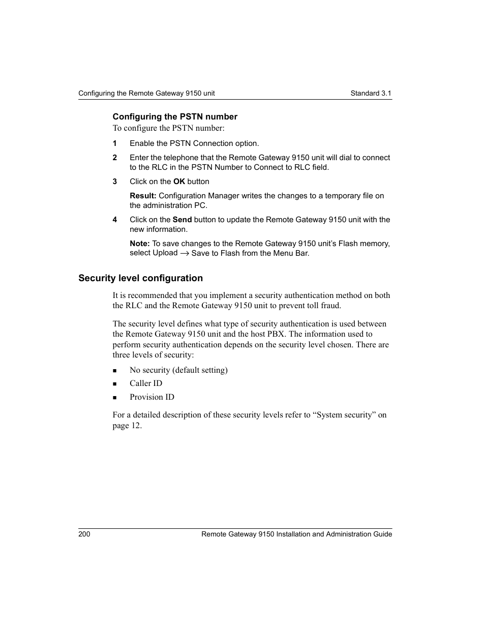 Security level configuration | Nortel Networks 9150 User Manual | Page 230 / 562