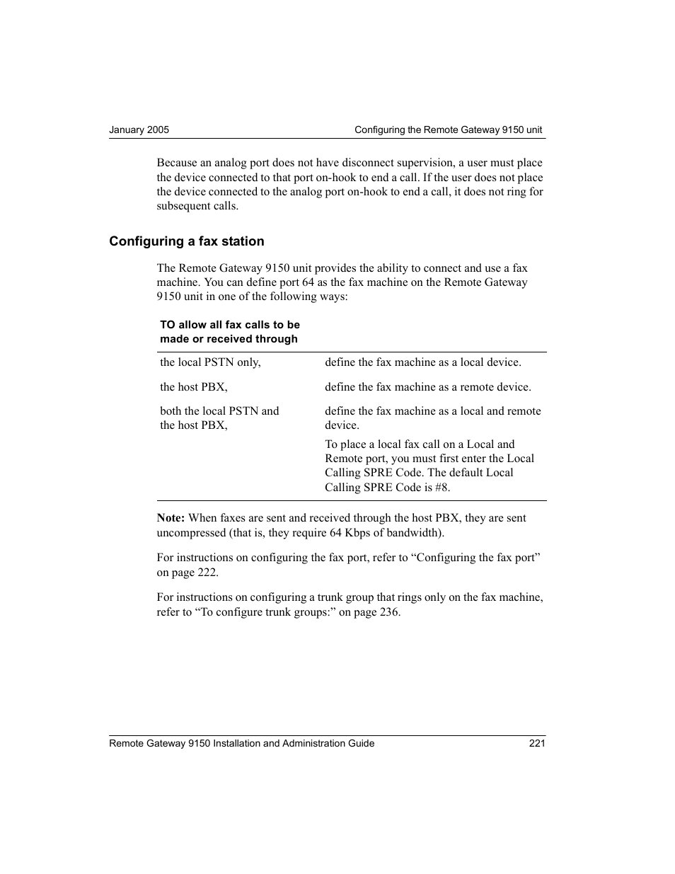 Configuring a fax station | Nortel Networks 9150 User Manual | Page 251 / 562