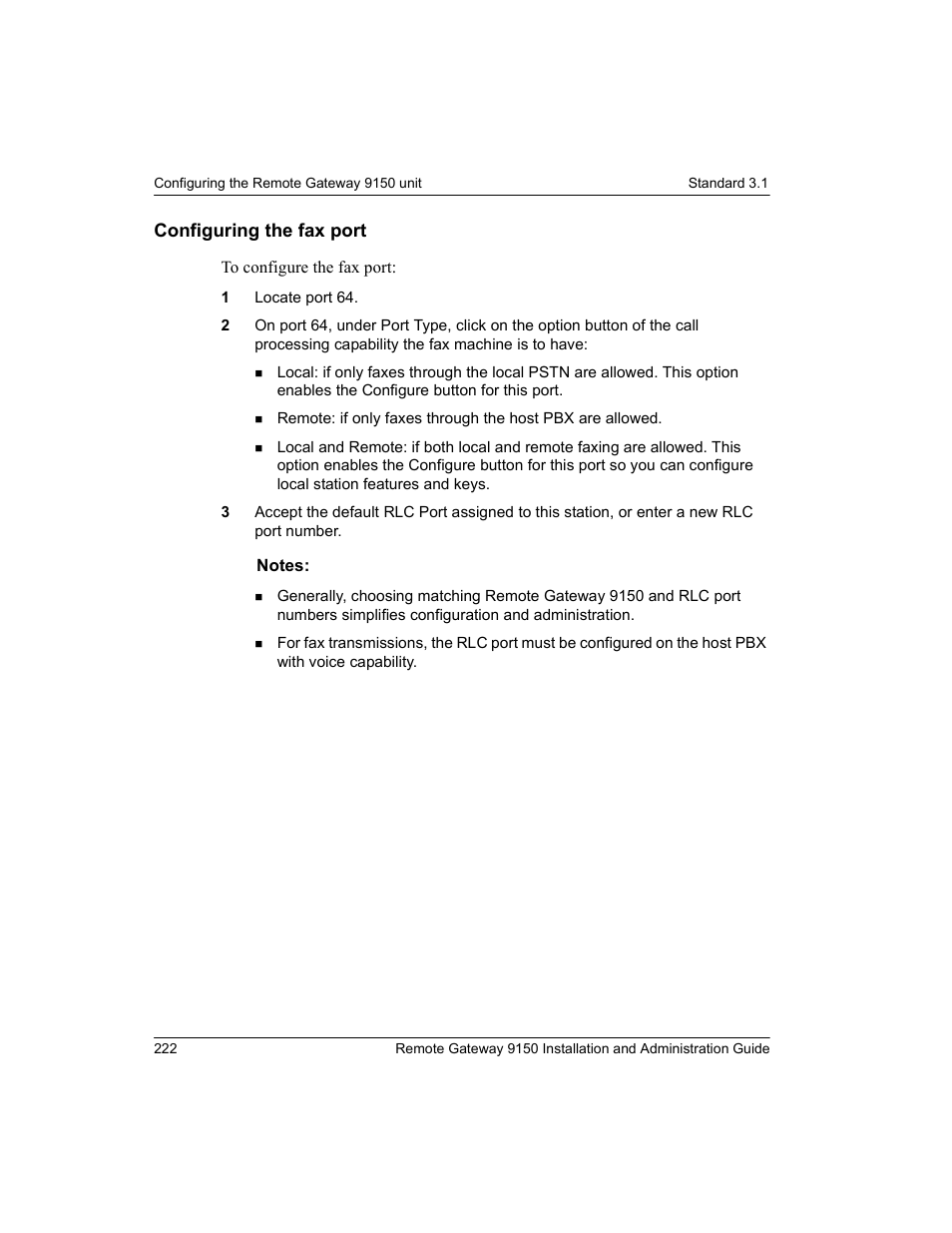 Configuring the fax port | Nortel Networks 9150 User Manual | Page 252 / 562