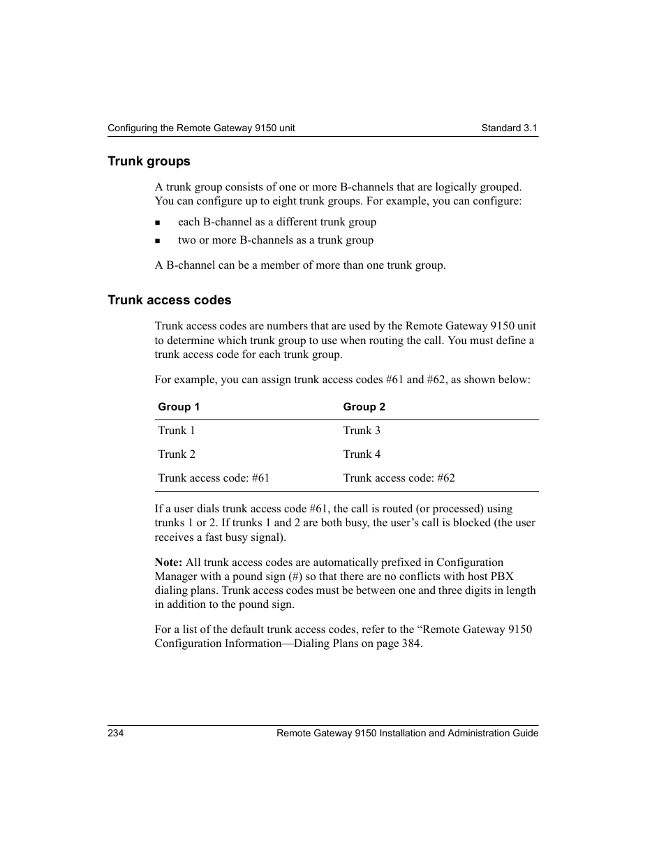 Trunk groups, Trunk access codes, Trunk groups trunk access codes | Nortel Networks 9150 User Manual | Page 264 / 562