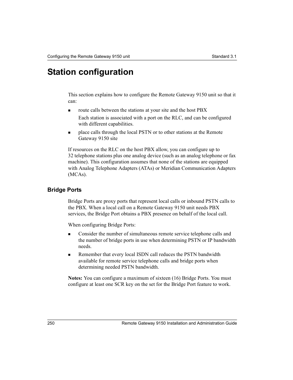 Station configuration, Bridge ports, Ge 250 | Nortel Networks 9150 User Manual | Page 280 / 562