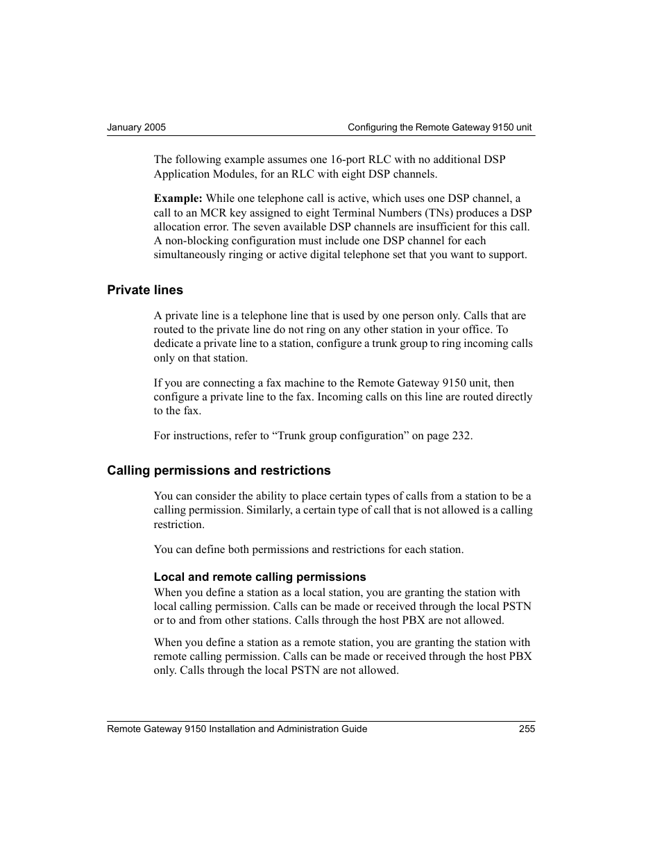 Private lines, Calling permissions and restrictions, Private lines calling permissions and restrictions | Nortel Networks 9150 User Manual | Page 285 / 562