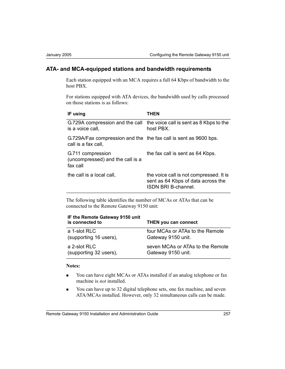 Ata- and mca-equipped stations and, Bandwidth requirements | Nortel Networks 9150 User Manual | Page 287 / 562