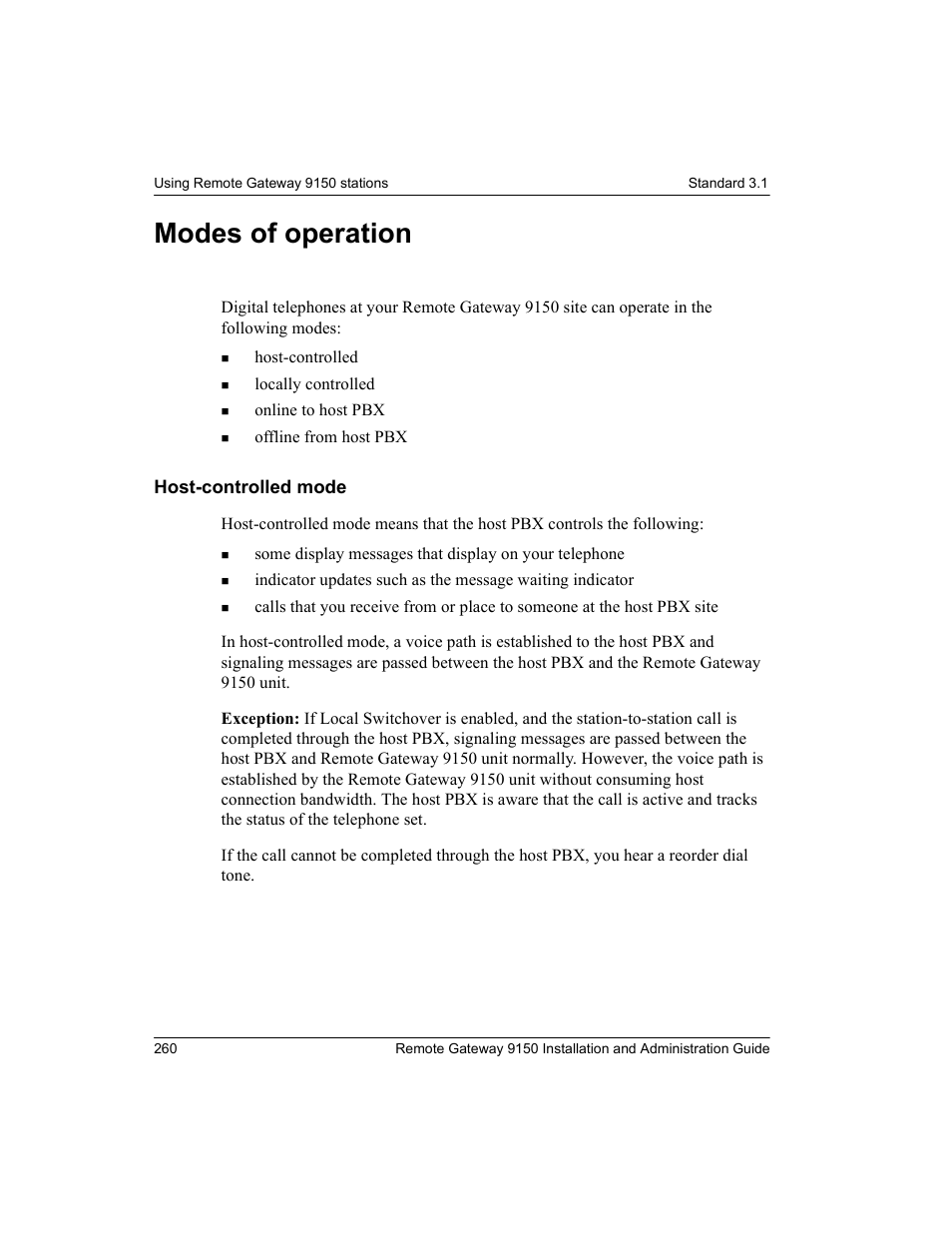 Modes of operation, Host-controlled mode | Nortel Networks 9150 User Manual | Page 290 / 562