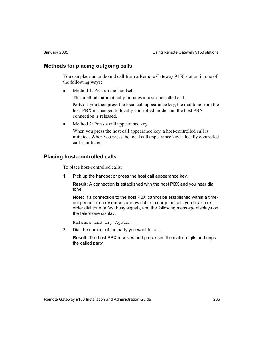 Methods for placing outgoing calls, Placing host-controlled calls | Nortel Networks 9150 User Manual | Page 295 / 562