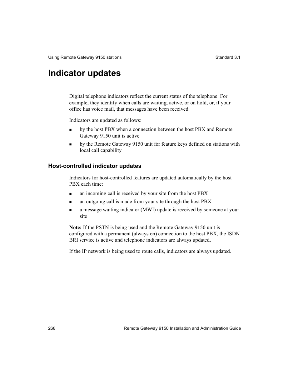Indicator updates, Host-controlled indicator updates | Nortel Networks 9150 User Manual | Page 298 / 562