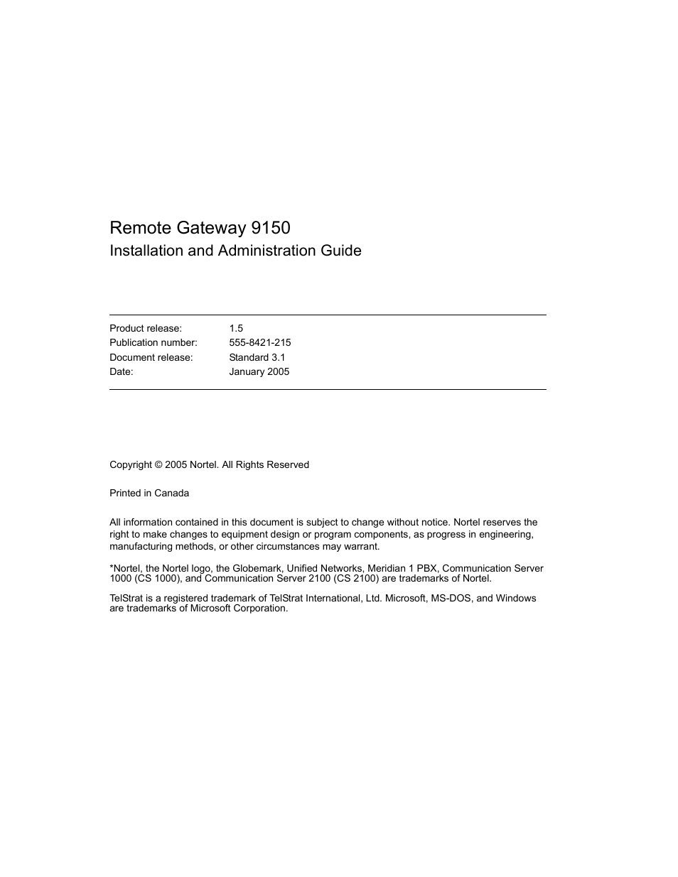 Remote gateway 9150, Installation and administration guide | Nortel Networks 9150 User Manual | Page 3 / 562