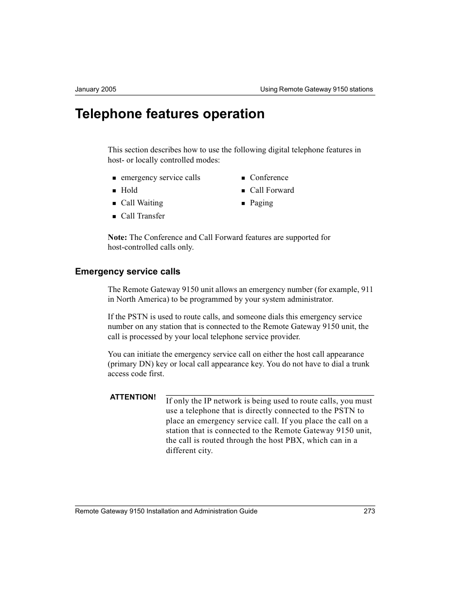 Telephone features operation, Emergency service calls | Nortel Networks 9150 User Manual | Page 303 / 562