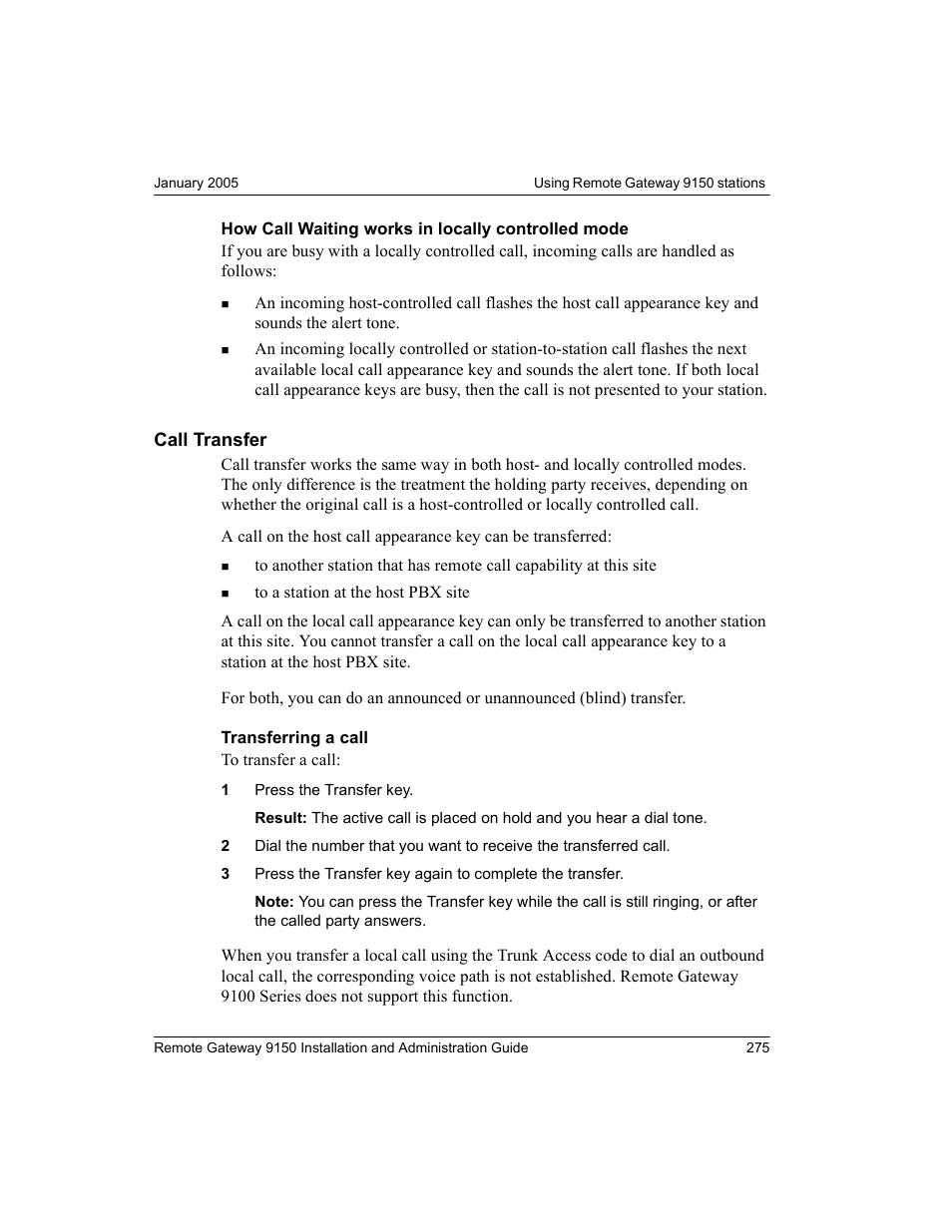 Call transfer | Nortel Networks 9150 User Manual | Page 305 / 562