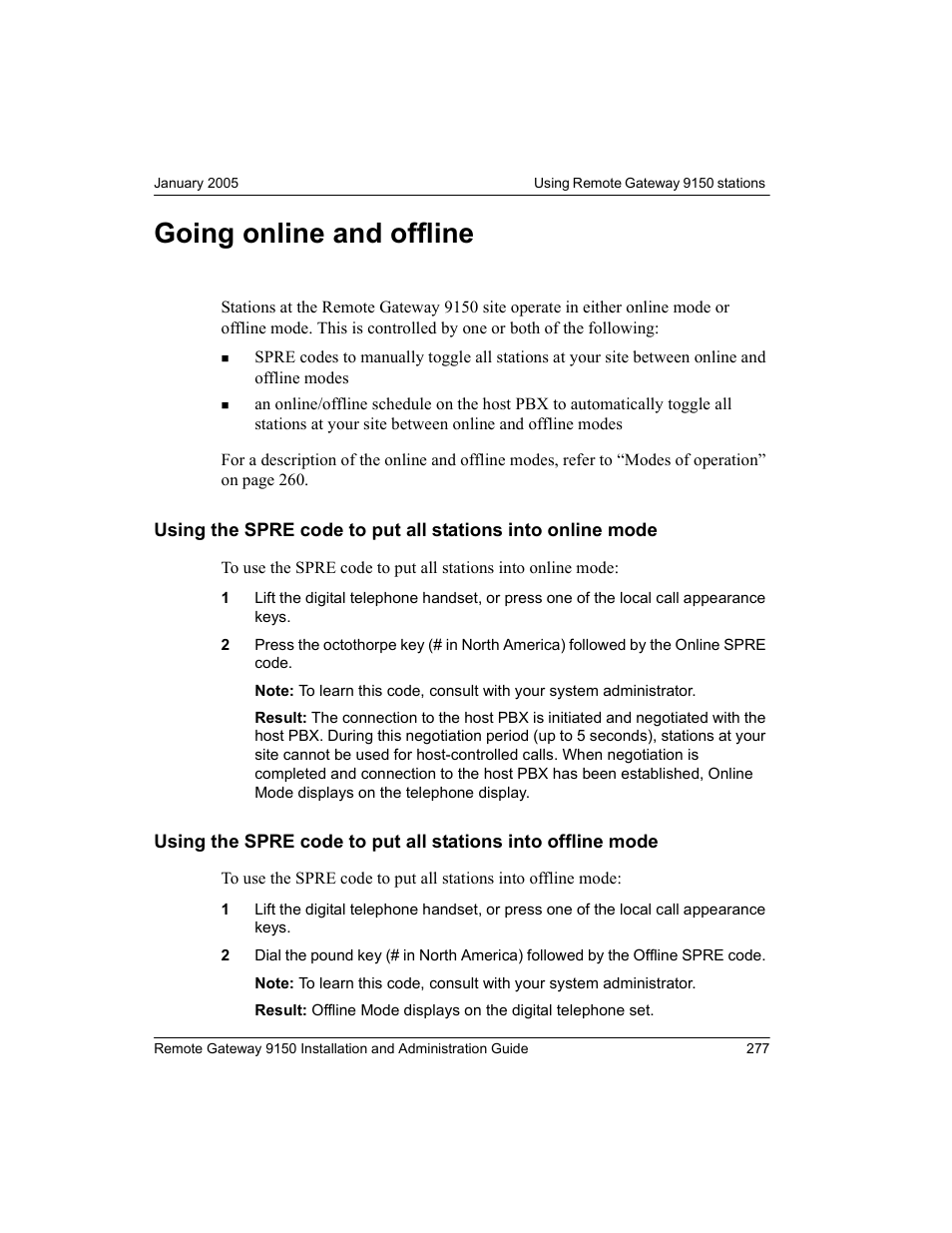 Going online and offline | Nortel Networks 9150 User Manual | Page 307 / 562