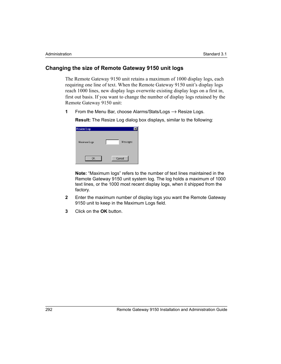 Changing the size of remote gateway 9150 unit logs | Nortel Networks 9150 User Manual | Page 322 / 562