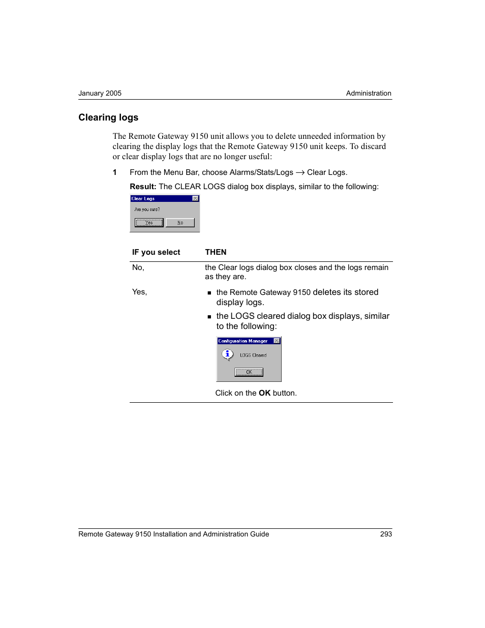 Clearing logs, Symptoms descriptions | Nortel Networks 9150 User Manual | Page 323 / 562