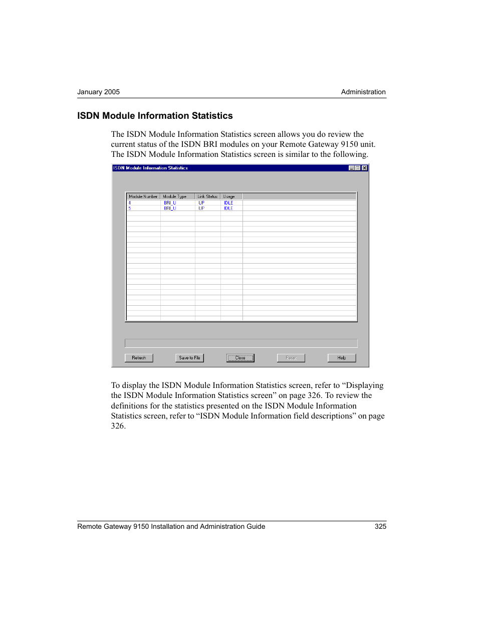Isdn module information statistics | Nortel Networks 9150 User Manual | Page 355 / 562