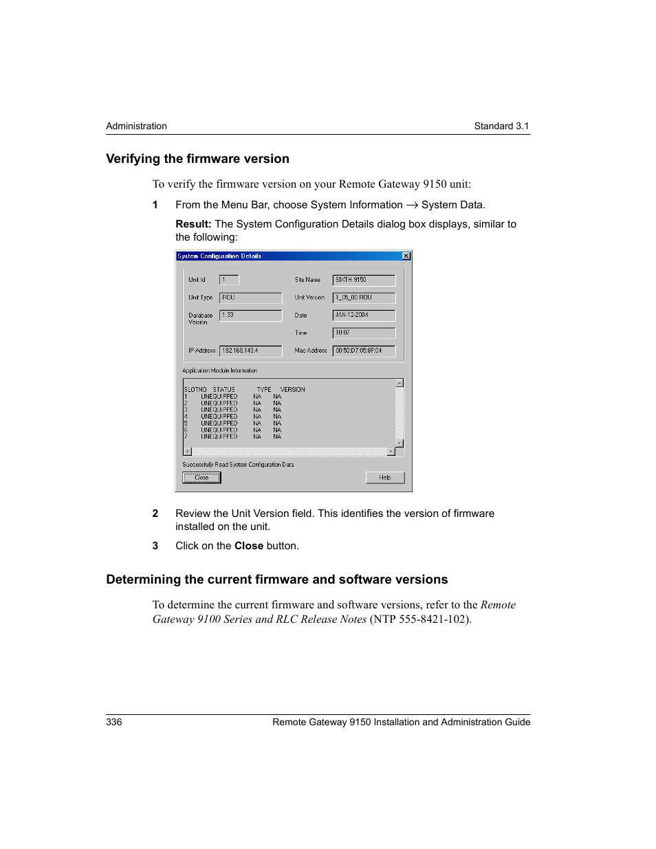 Verifying the firmware version | Nortel Networks 9150 User Manual | Page 366 / 562