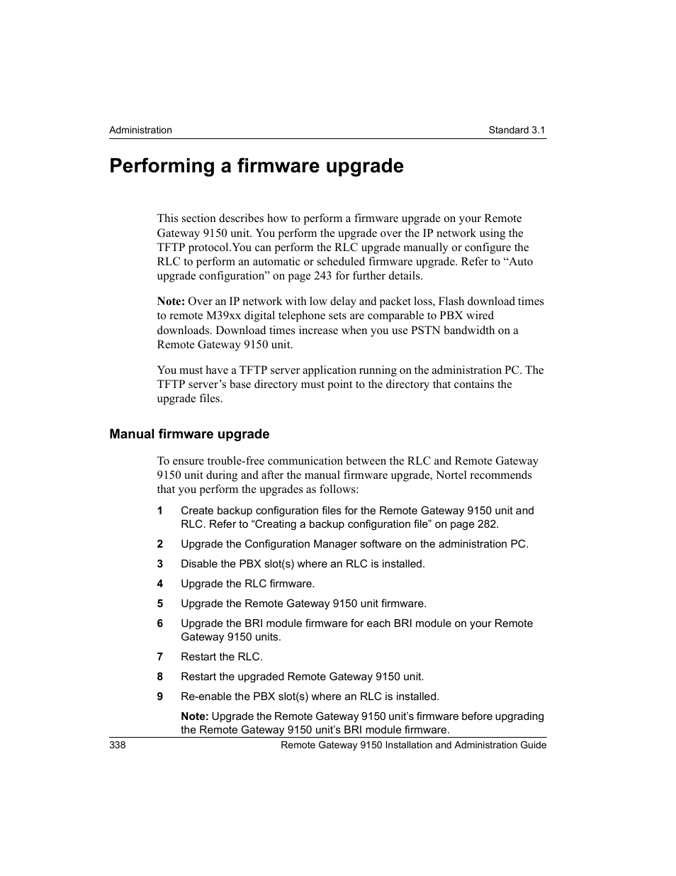 Performing a firmware upgrade, Manual firmware upgrade | Nortel Networks 9150 User Manual | Page 368 / 562