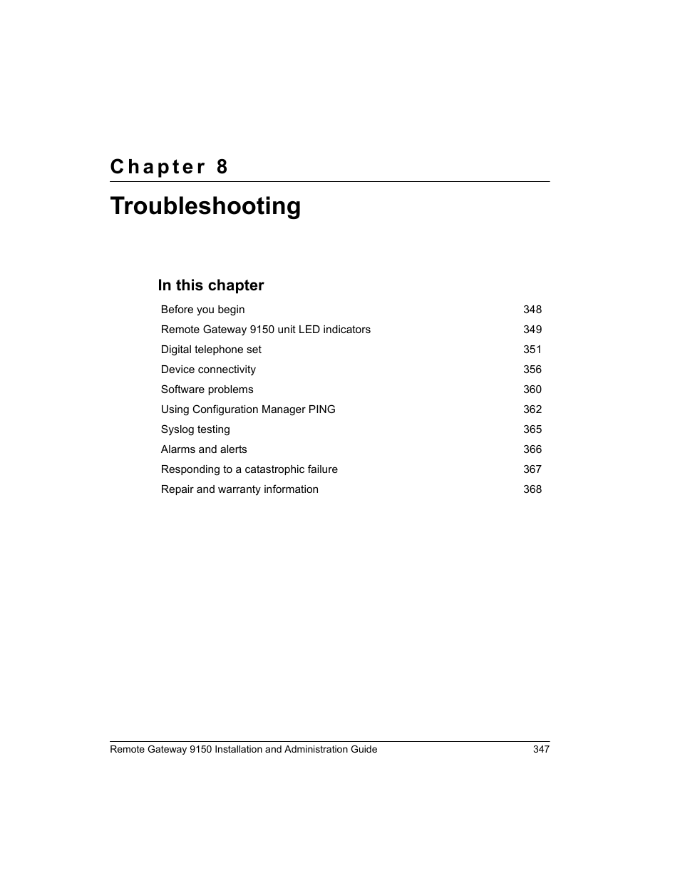 Troubleshooting | Nortel Networks 9150 User Manual | Page 377 / 562