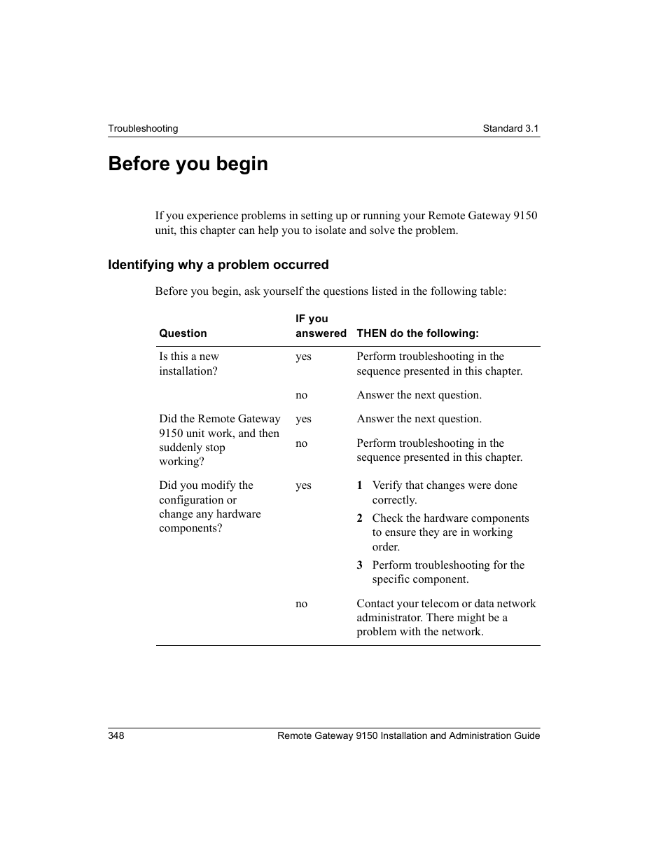 Before you begin, Identifying why a problem occurred | Nortel Networks 9150 User Manual | Page 378 / 562
