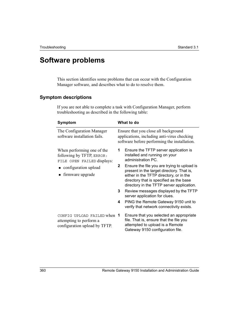 Software problems, Symptom descriptions | Nortel Networks 9150 User Manual | Page 390 / 562