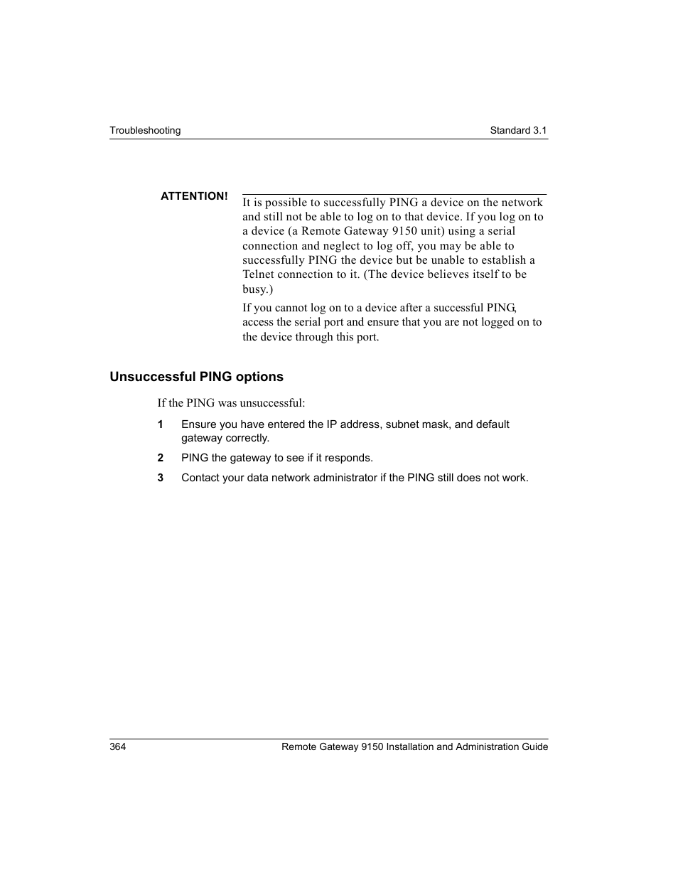 Unsuccessful ping options | Nortel Networks 9150 User Manual | Page 394 / 562