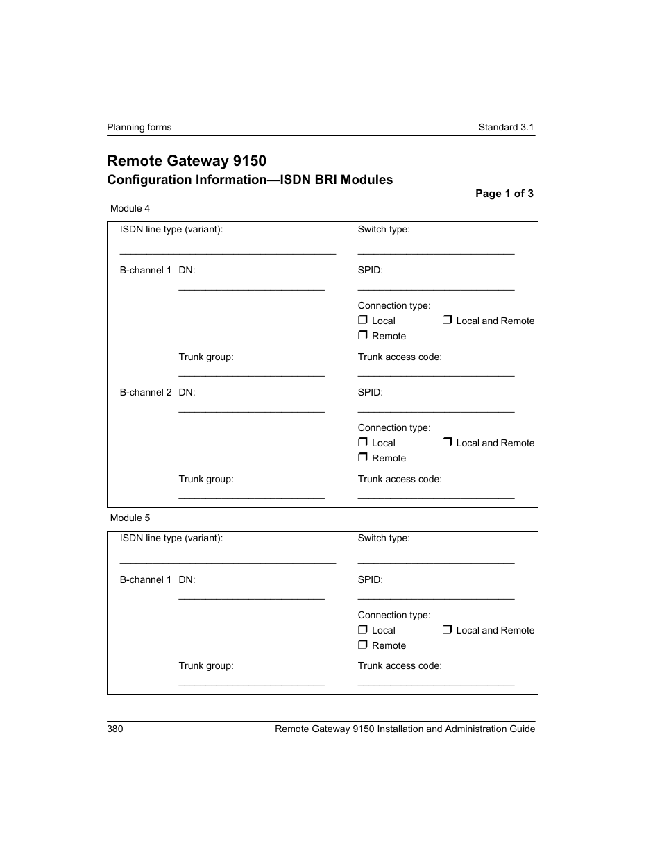 50 configuration information—isdn bri modules, Configuration information—isdn bri modules, Remote gateway 9150 | Nortel Networks 9150 User Manual | Page 410 / 562