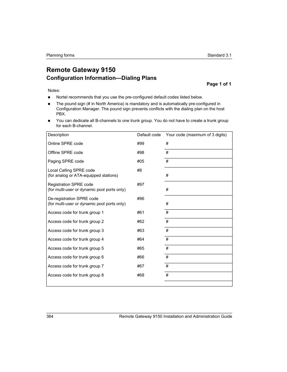 50 configuration information—dialing plans, Configuration information—dialing plans, Remote gateway 9150 | Nortel Networks 9150 User Manual | Page 414 / 562